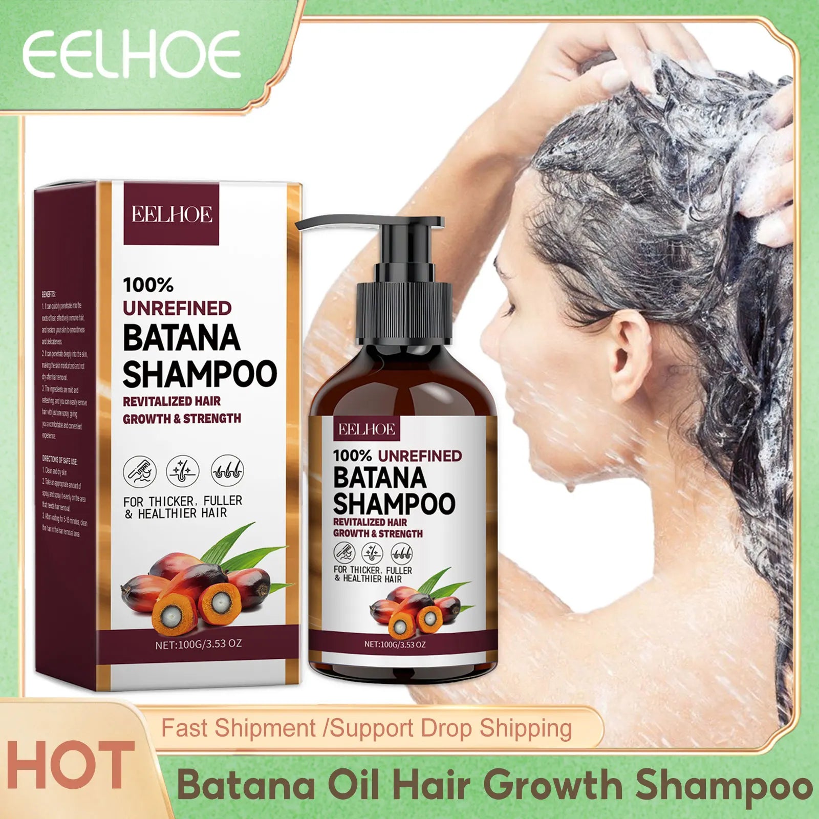 Organic Batana Oils Shampoo Treatment Damaged Split Hair Reduce Hair Loss Deep Cleansing Nourish Hair Care Growth Shampoo 100G
