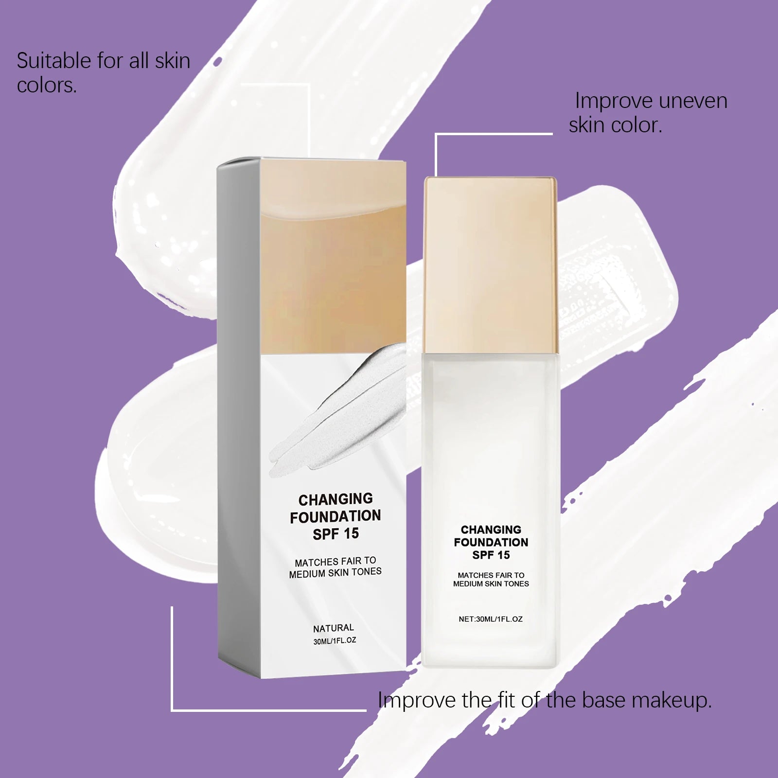 Hydrating Color Changing Foundation SPF 15 Long Lasting Invisible Facial Blemishes Natural Finish Lightweight Makeup Foundation