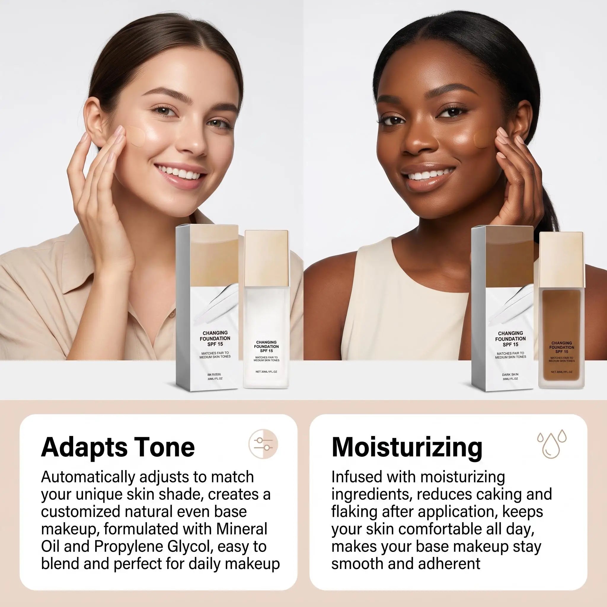 Hydrating Color Changing Foundation SPF 15 Long Lasting Invisible Facial Blemishes Natural Finish Lightweight Makeup Foundation