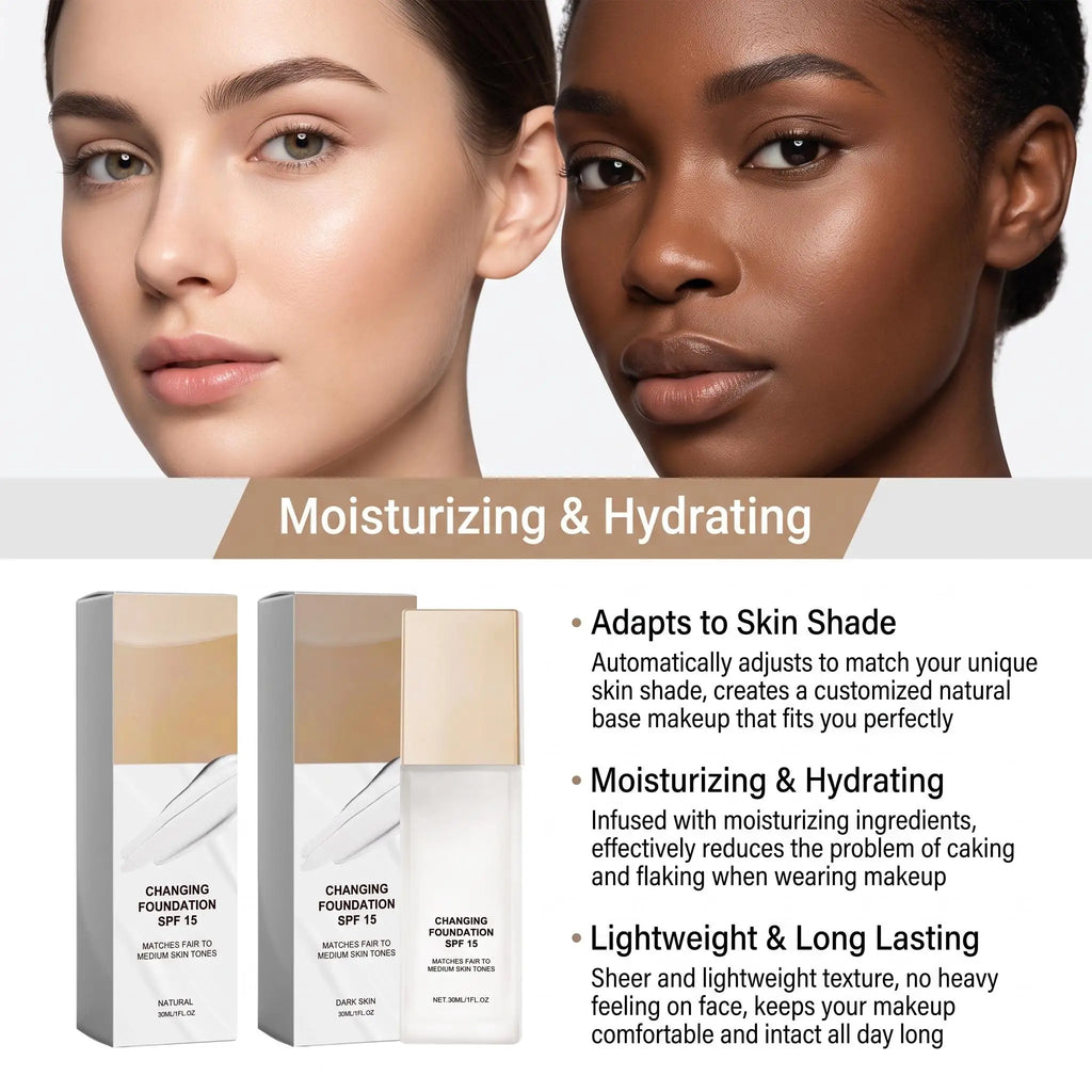 Hydrating Color Changing Foundation SPF 15 Long Lasting Invisible Facial Blemishes Natural Finish Lightweight Makeup Foundation