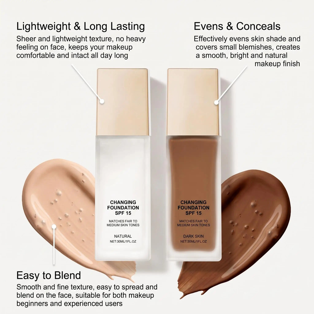Hydrating Color Changing Foundation SPF 15 Long Lasting Invisible Facial Blemishes Natural Finish Lightweight Makeup Foundation