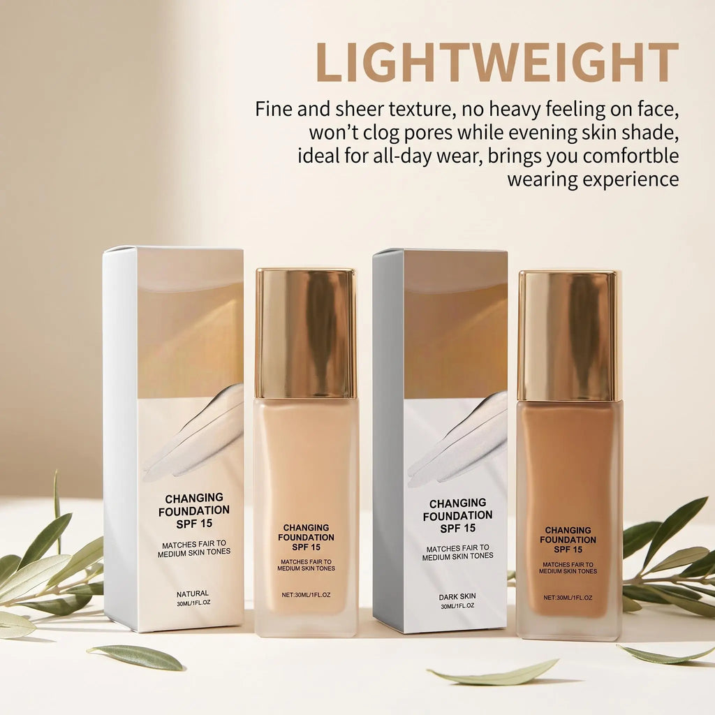 Hydrating Color Changing Foundation SPF 15 Long Lasting Invisible Facial Blemishes Natural Finish Lightweight Makeup Foundation
