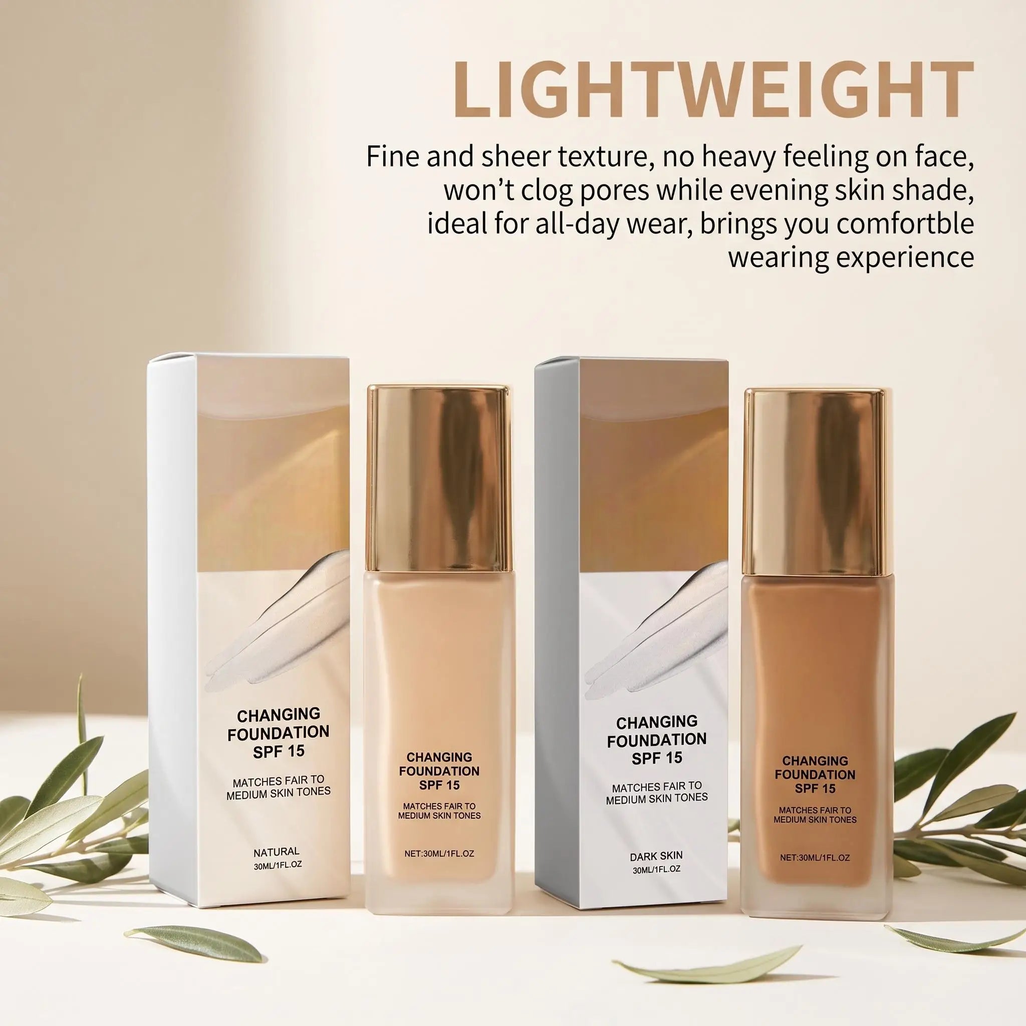 Hydrating Color Changing Foundation SPF 15 Long Lasting Invisible Facial Blemishes Natural Finish Lightweight Makeup Foundation
